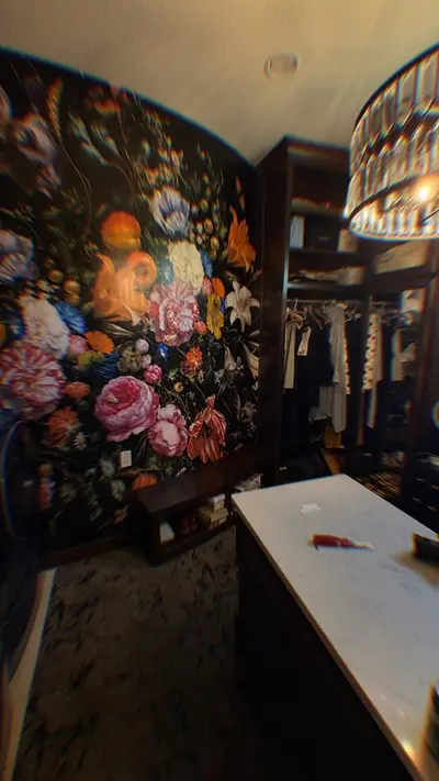 Floral wall mural in a walk-in closet
